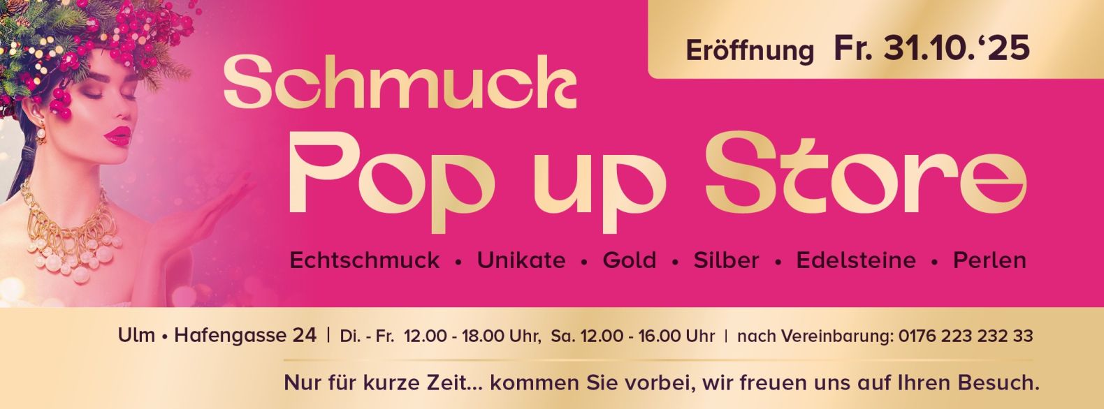 Schmuck Pop up Store Eröffnung Freitag 31.10.2025 in Ulm Hafengasse 24